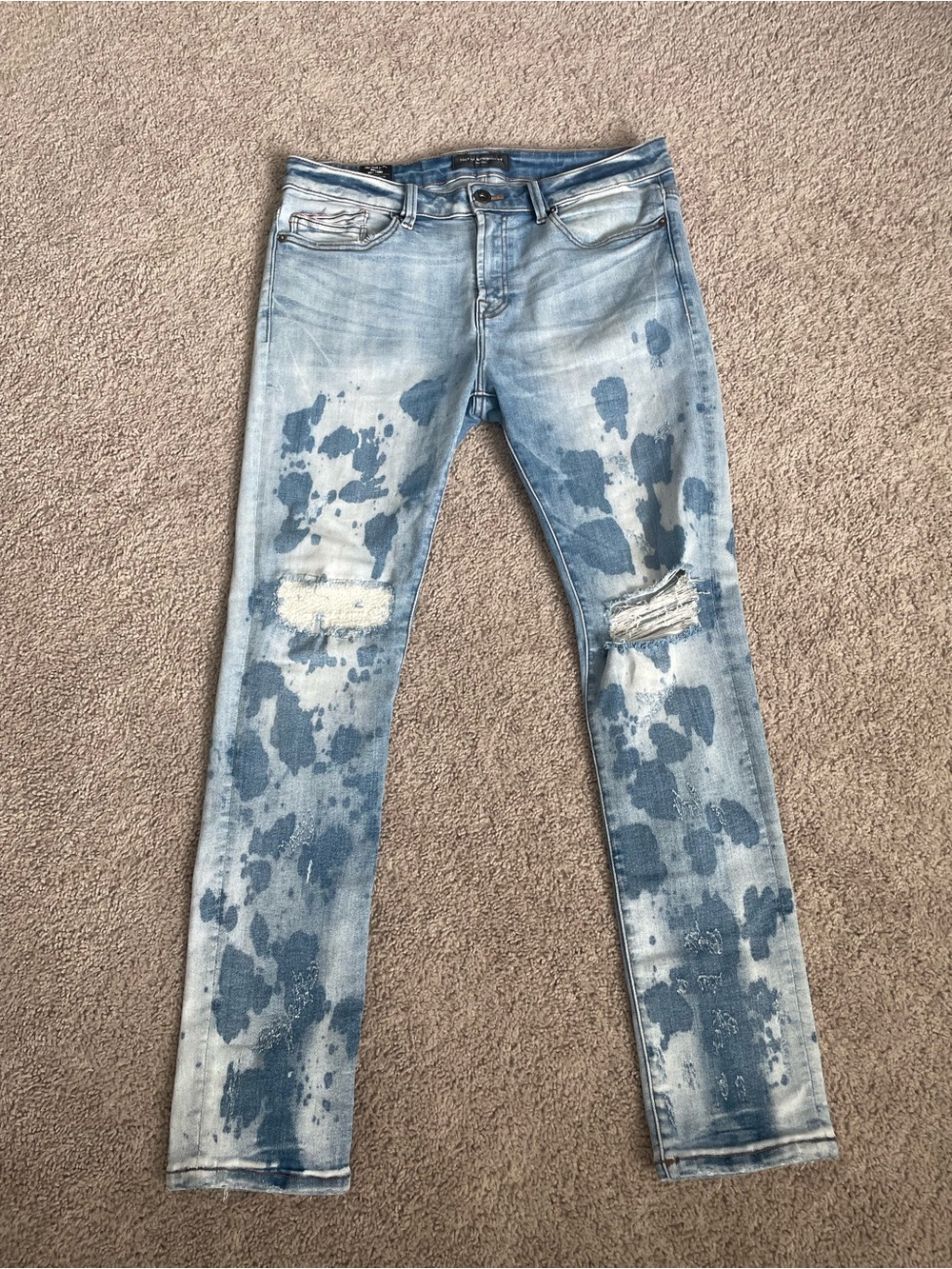 Cult of Individuality Punk Super Skinny Jeans Tibet Bleach Wash Distressed 36x32